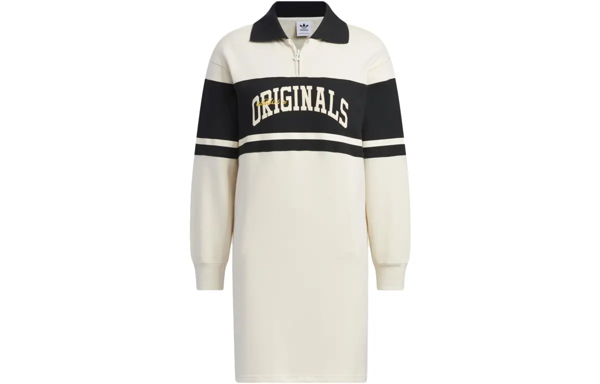 Adidas Originals Long-Sleeved Dresses Women's White Polo Collar Moderate Short