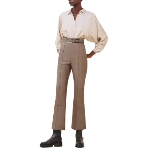 HERMES Leather Pants Women's Gray