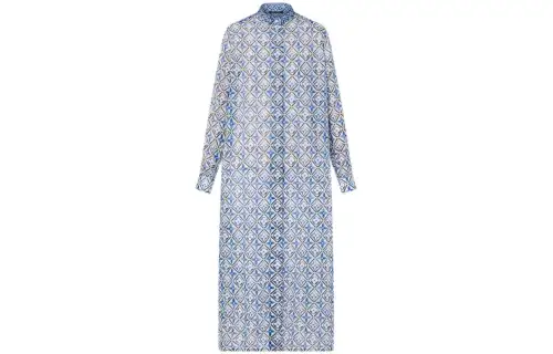 LOUIS VUITTON Long Sleeved Dresses Women's Blue Stand Collar Moderate Long