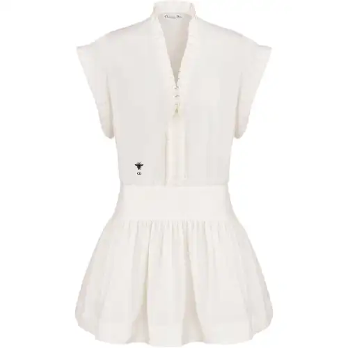 DIOR Dioriviera FW25 Short Sleeved Dress Women's Ecru