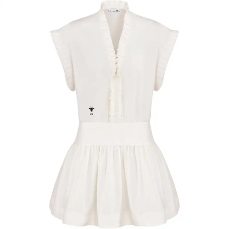 DIOR Dioriviera FW25 Short Sleeved Dress Women's Ecru