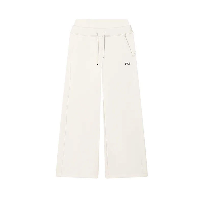 FILA ORIGINALE Casual Fleece Lined Versatile Fashion Wide Leg Pants Knitted Sweatpants Women's Steam White