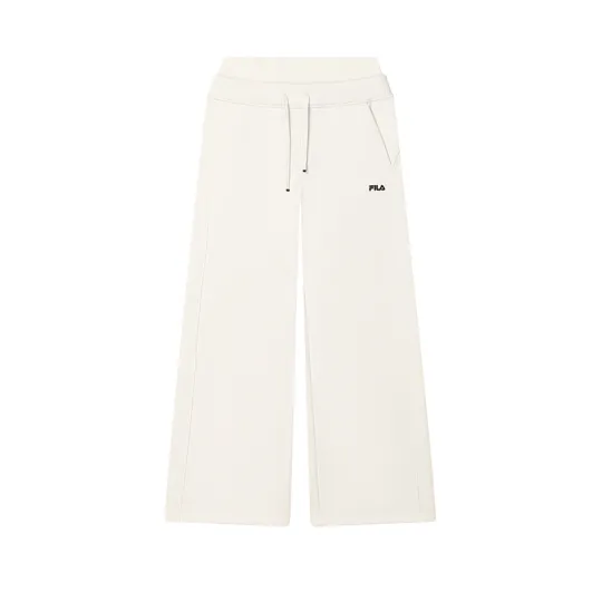 FILA ORIGINALE Casual Fleece Lined Versatile Fashion Wide Leg Pants Knitted Sweatpants Women's Steam White