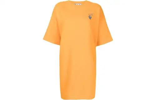 OFF WHITE Short Sleeved Dress, Regular Fit Women's Orange