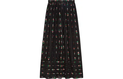 GUCCI Casual Long Skirts Women's Black Moderate Long Pleated Skirt