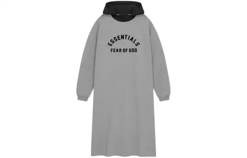 Fear Of God Essentials Women's Nylon Fleece Hooded Dress Dark Heather Oatmeal/Jet Black
