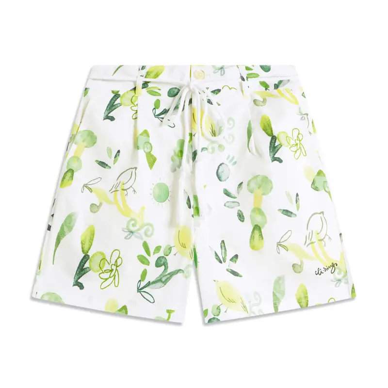 Li Ning Sports Trendy Collection Casual Shorts Women's Yellow Green All Over Print