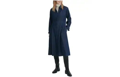 UNIQLO Long Sleeved Dresses Women's Navy Blue Square Collar Moderate Mid Length