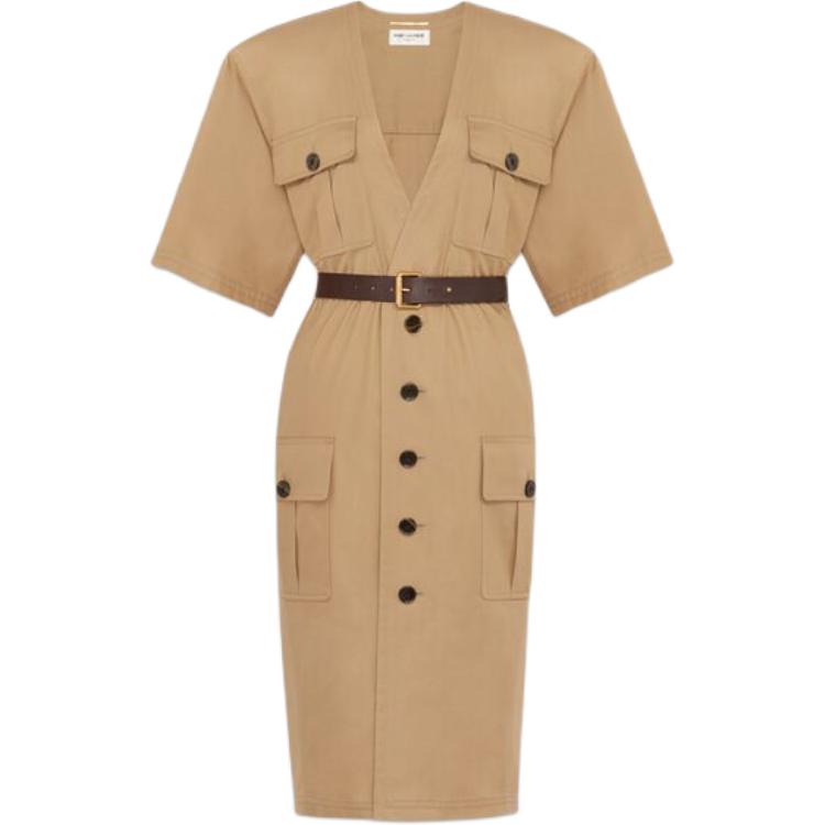 SAINT LAURENT Saharienne V Neck Short Sleeved Dress