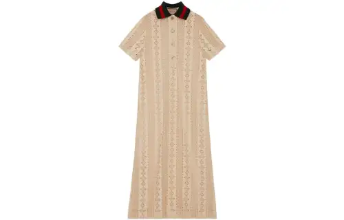 GUCCI Short Sleeved Dresses Women's Beige Lapel Moderate Long
