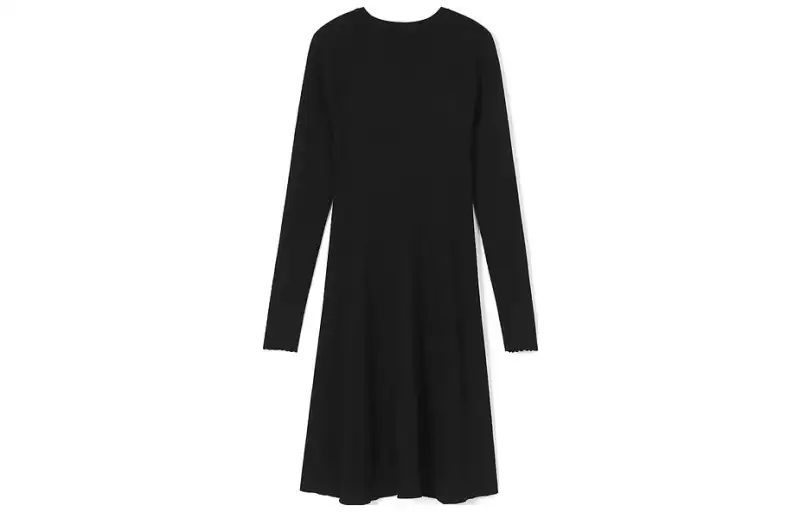LACOSTE Long Sleeved Dresses Women's Black Crew Neck Moderate Mid Length