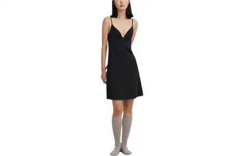 UNIQLO X MAME KUROGOUCHI Slip Dresses Women's Black V Neck Moderate Short