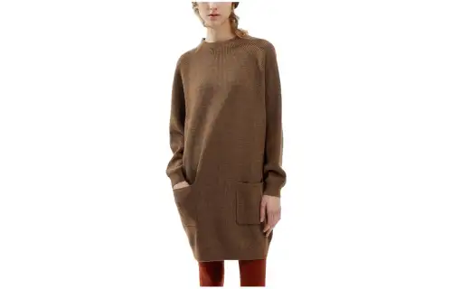 UNIQLO FW23 U Long Sleeved Dresses Women's Camel Half Turtleneck Moderate Mid Length