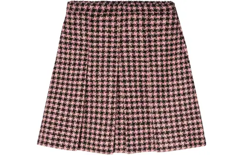 GUCCI Houndstooth Tweed Wool Blend Skirt Black Pink