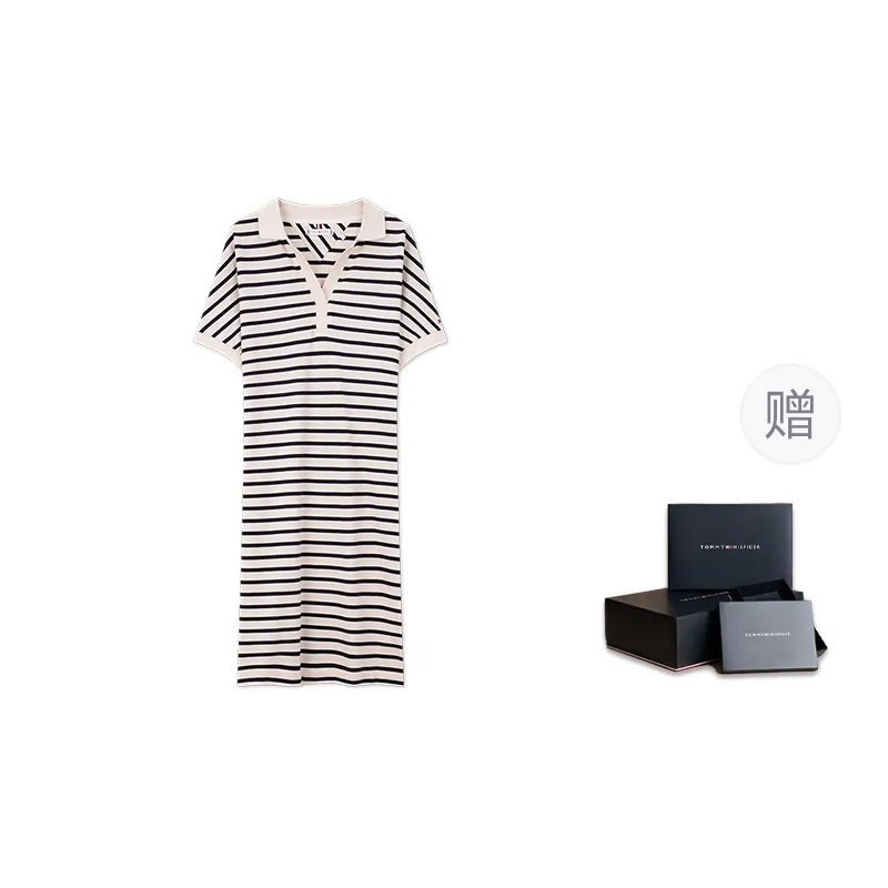 Tommy Hilfiger Short Sleeved Dress Women's Beige White Black Stripes