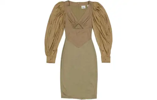 Burberry Long Sleeved Dresses Women's Yellow V Neck Moderate Mid Length