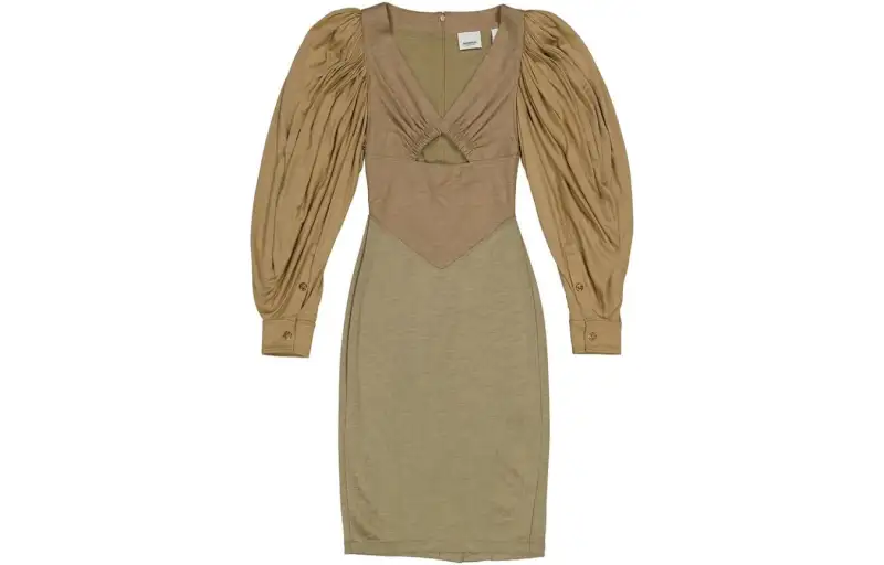 Burberry Long Sleeved Dresses Women's Yellow V Neck Moderate Mid Length