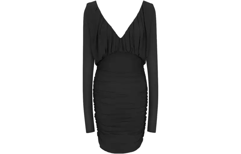 SAINT LAURENT V Neck Draped Long Sleeved Dress