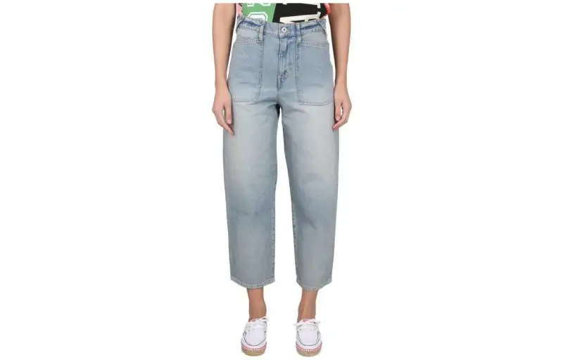 KENZO High Rise Logo Patch Jeans