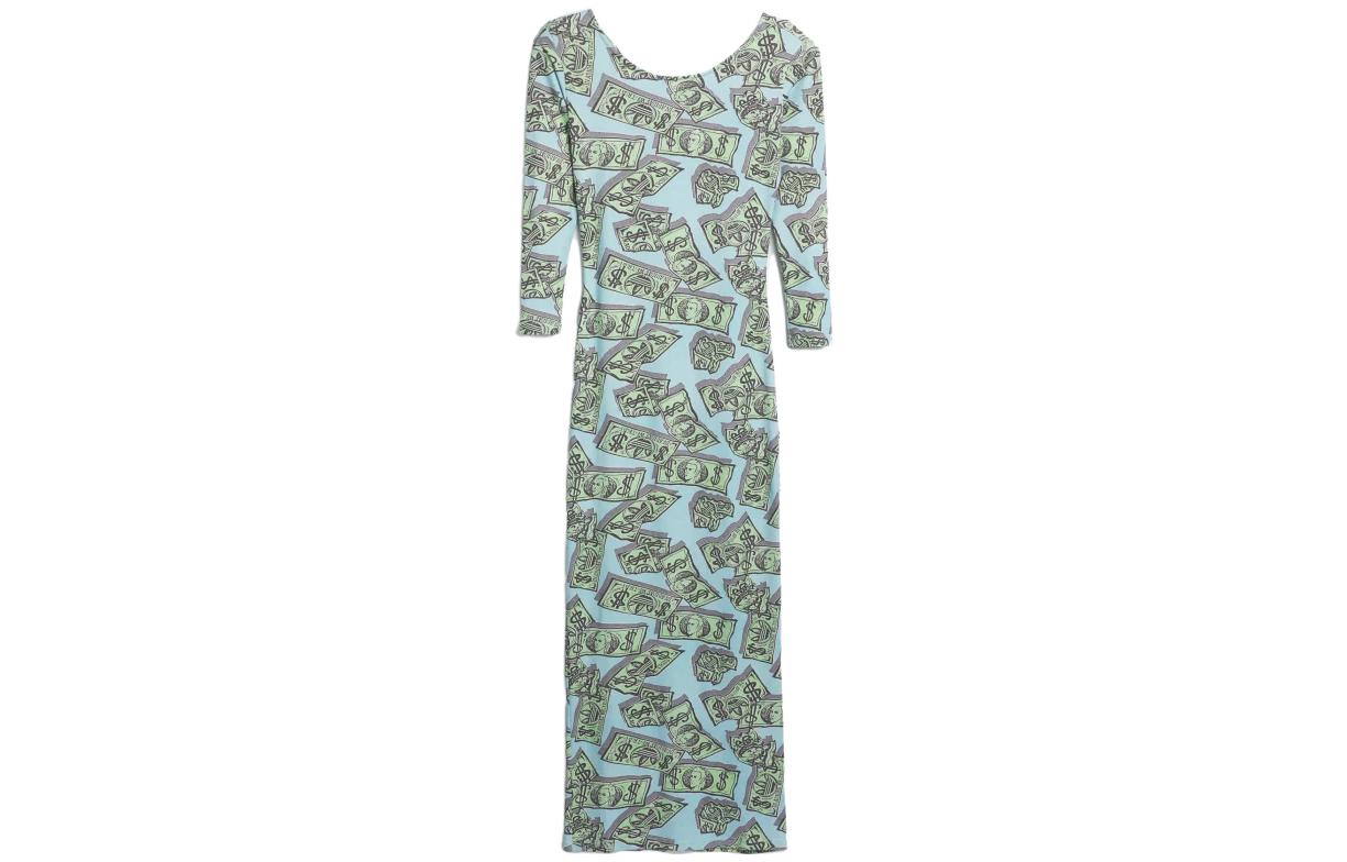 Adidas Originals JEREMY SCOTT MONEY PRINT Long Sleeved Dress Women's Blue