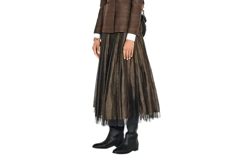 DIOR Quarterly New Products Casual Long Skirts Women's Linen Moderate Long Pleated Skirt