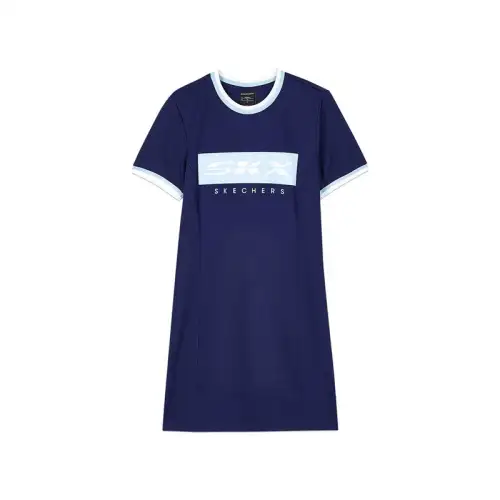 Skechers Skx Short Sleeved Dresses Women's Medieval Blue Crew Neck Thin Mid Length