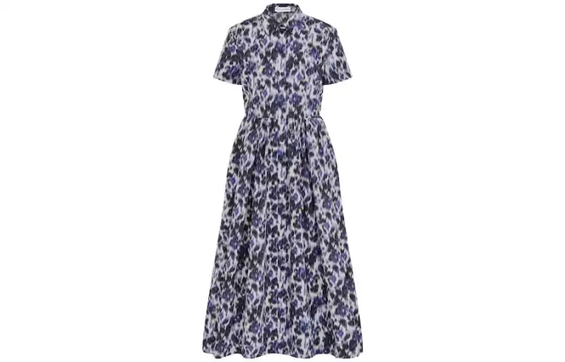 DIOR Flared Shirt Dress Short Sleeved Dress Women's Dark Blue
