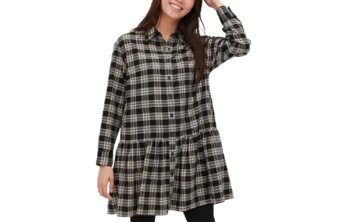UNIQLO Long Sleeved Dresses Women's Black Polo Collar Mid Length