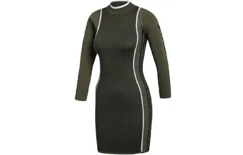 Adidas Originals Long Sleeved Dresses Women's Olive Green Half Turtleneck Moderate Short