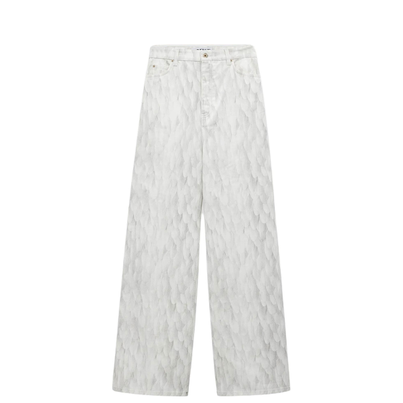 Женские штаны LOEWE Feather Print Jeans (белые)