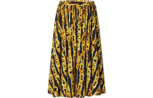 LOUIS VUITTON Chain Print Silk Midi Skirt