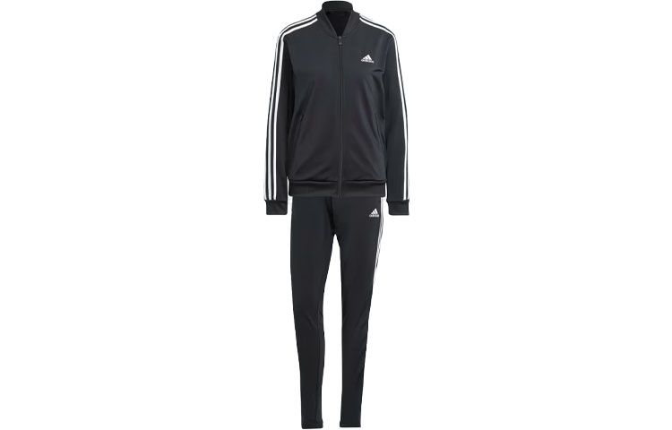 Adidas Essentials 3-Stripes Tracksuit Three Stripes Color Block Long Sleeve Jacket Jacket Pants Athleisure Suit Women's Black
