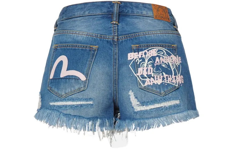 EVISU Denim Shorts Women's Denim Blue Moderate Ripped Pants