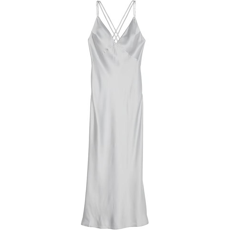 Женское платье Victoria's Secret Victoria's Secret Twinkle Strap Satin Long Slip Dress/SILVER PEARL (серебряный)