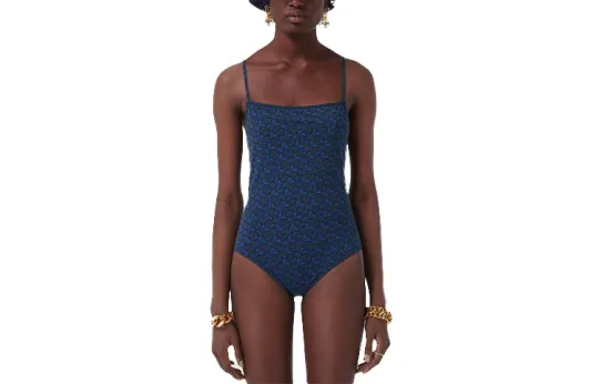 Burberry Women's Logo Print Strappy One-Piece Swimsuit Navy Blue