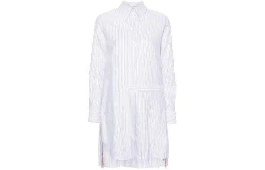 THOM BROWNE Button Up Pleated Striped Shirt Dress