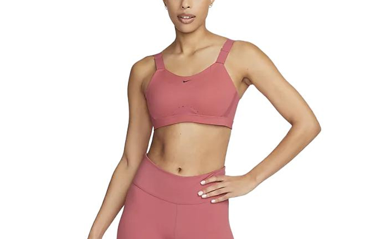 Nike Alpha Solid Logo High Support Padded Adjustable Sports Bra Pink