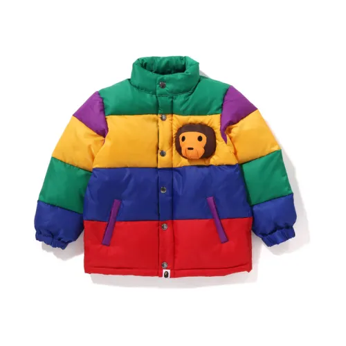 A BATHING APE Cartoon monkey letter print contrast color cotton coat, colorful children's style