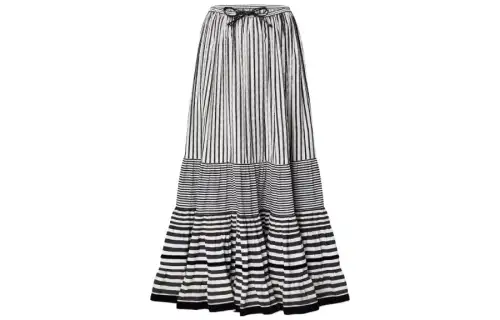 LOUIS VUITTON Mixed Stripes Tiered Midi Skirt