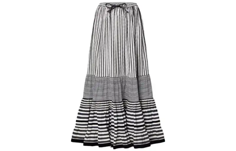 LOUIS VUITTON Mixed Stripes Tiered Midi Skirt