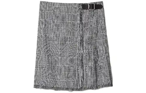 Burberry Plaid-Check Pleated Fringed Mini Skirt