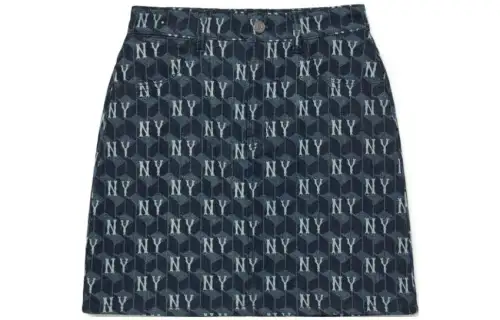 MLB Short blue denim skirt, print