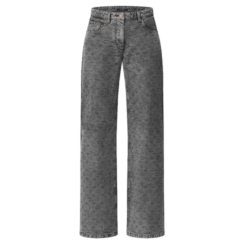 Lv Vintage Effect Monogram Flared Jeans