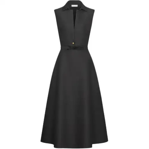 DIOR Belted Mid Length Dress Sleeveless Dress Women's Black