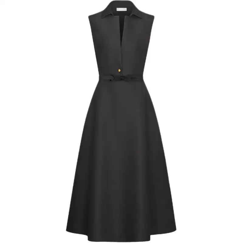 DIOR Belted Mid Length Dress Sleeveless Dress Women's Black