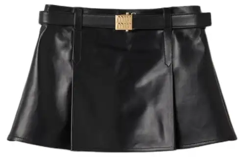 MIU MIU Logo-Plaque Pleated Leather Mini Skirt