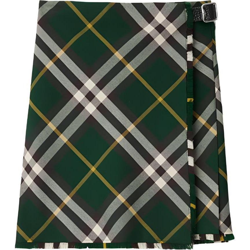 Женская юбка Burberry с фирменной клеткой (зеленая)