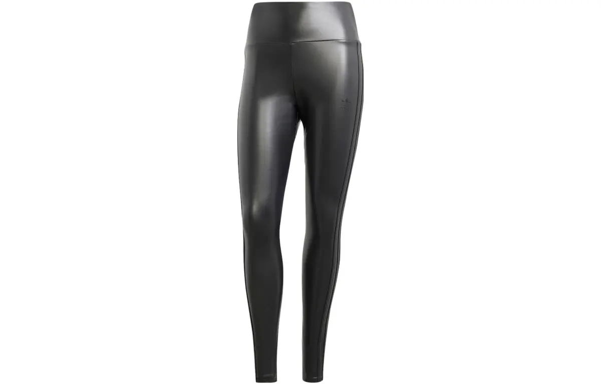 Adidas Originals FAUX LEATHER LEGGINGS Sports Pants Women's Black