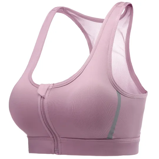 CAMEL Solid Color Yoga Training Breathable Gauze Front Zipper Body Shaping U Shaped Sports Underwear, Summer Women's