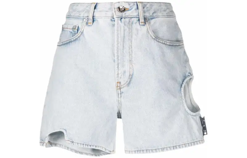 OFF WHITE Cut Out Button Detailed Denim Shorts